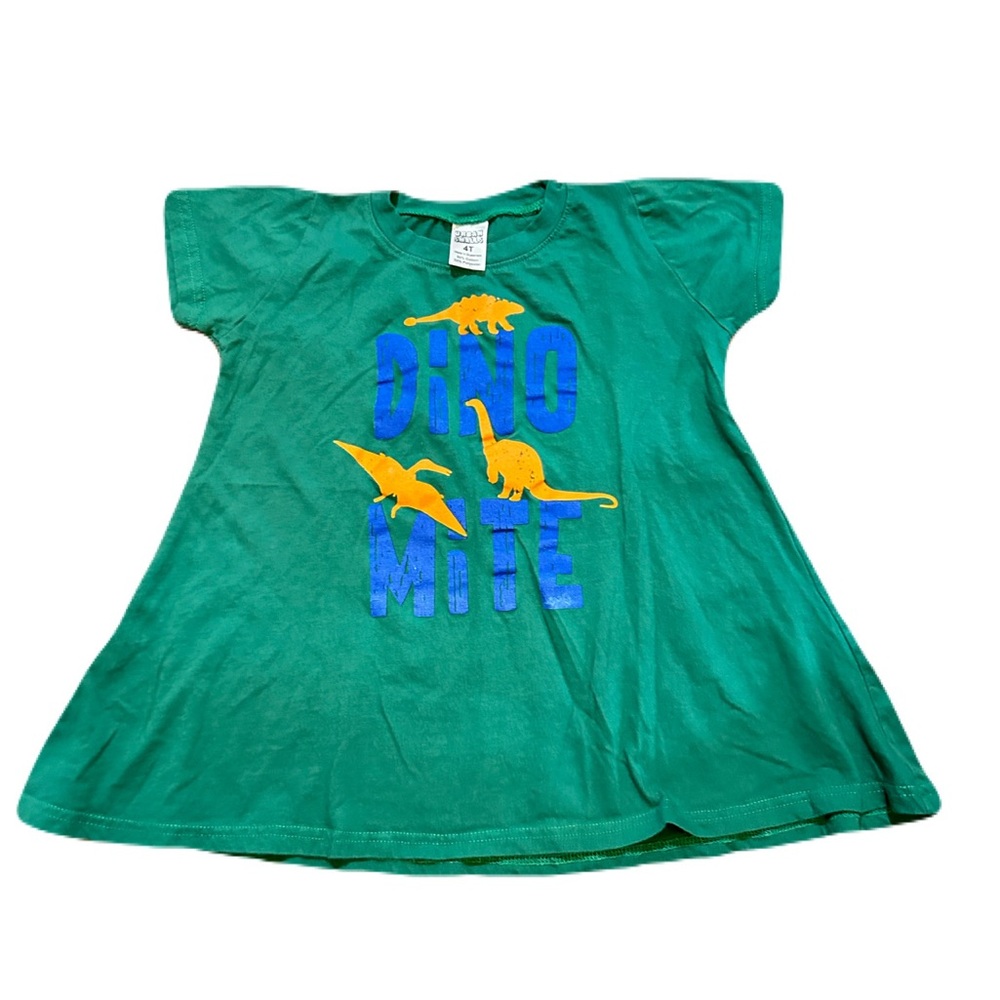 URBAN Smalls Green Dinosaur Dress Graphic Dino 4 T